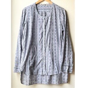 Matta Blue Gray Abstract Print Striped Button Up Tunic Shirt Sz L